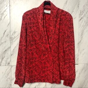 Vintage Floral Draped Shawl Neck Blouse SZ 12